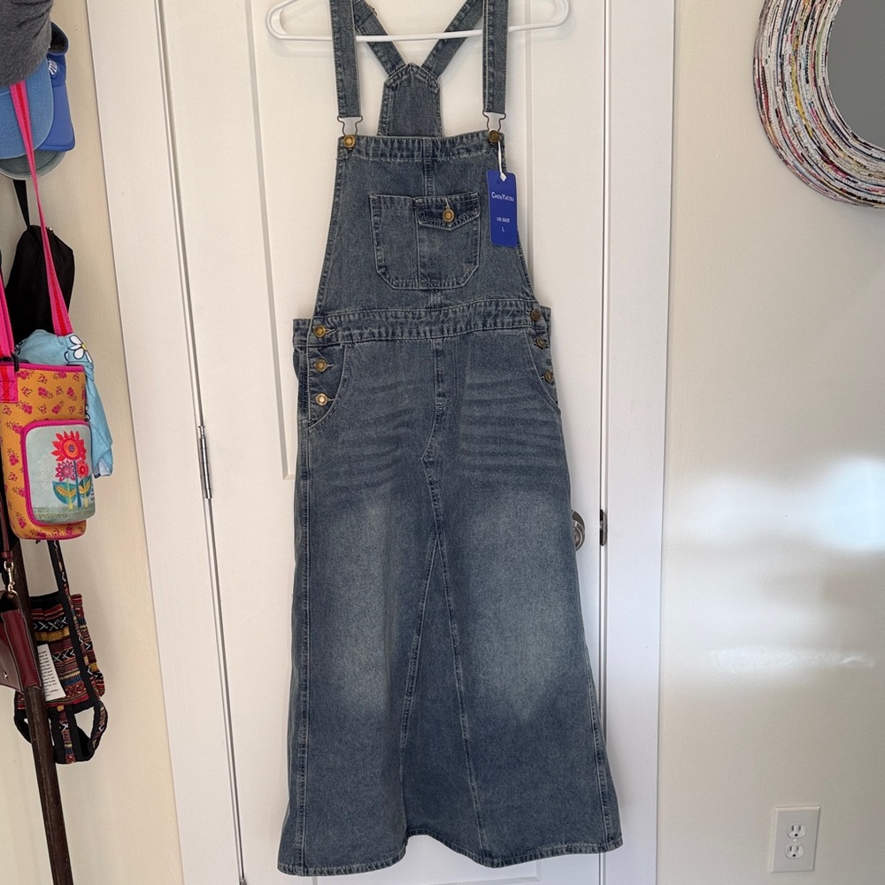 Chouyatou Women's Denim Overall Dress size L. NWT